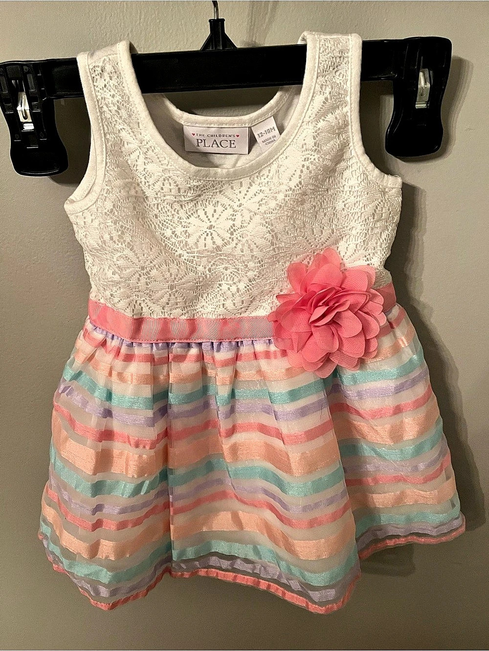 The Children's Place Girls Striped Lace Dress Size (12-18M)